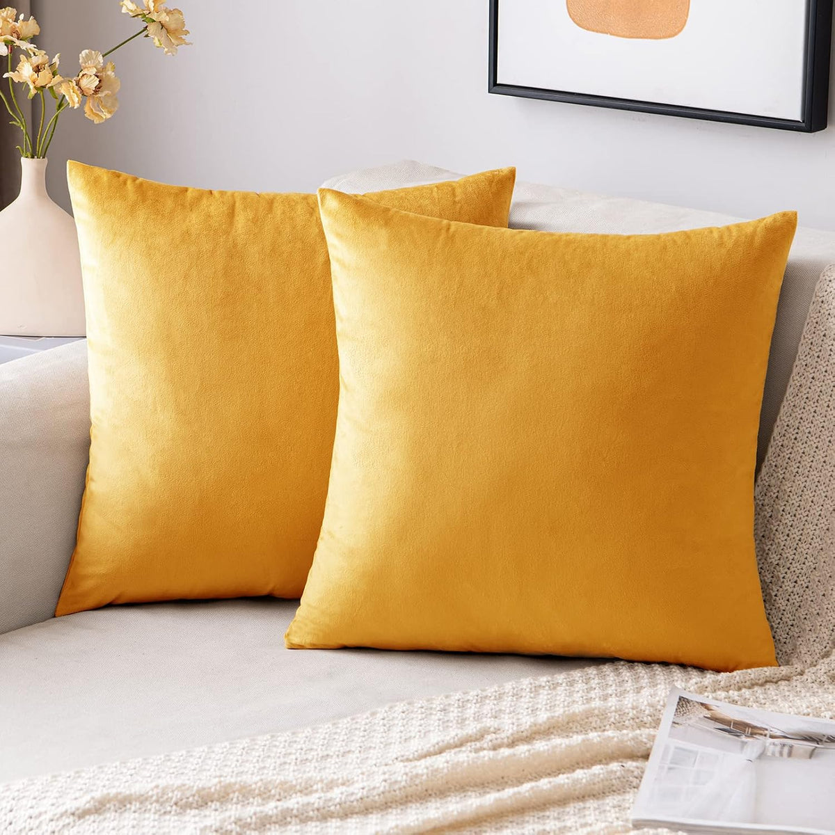 EMEMA Pack of 2 Velvet Pillow Covers Decorative Square Pillowcase Soft Solid Cushion Case for Sofa Bedroom Car 16x16 Inch Pink