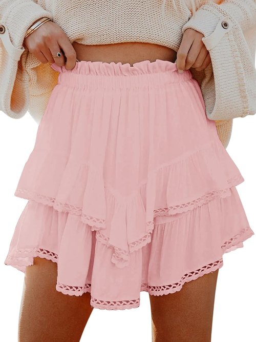Aoudery Flowy Shorts - Casual Boho Ruffle Tiered Skorts for Women | High Waist Mini Golf & Tennis Shorts