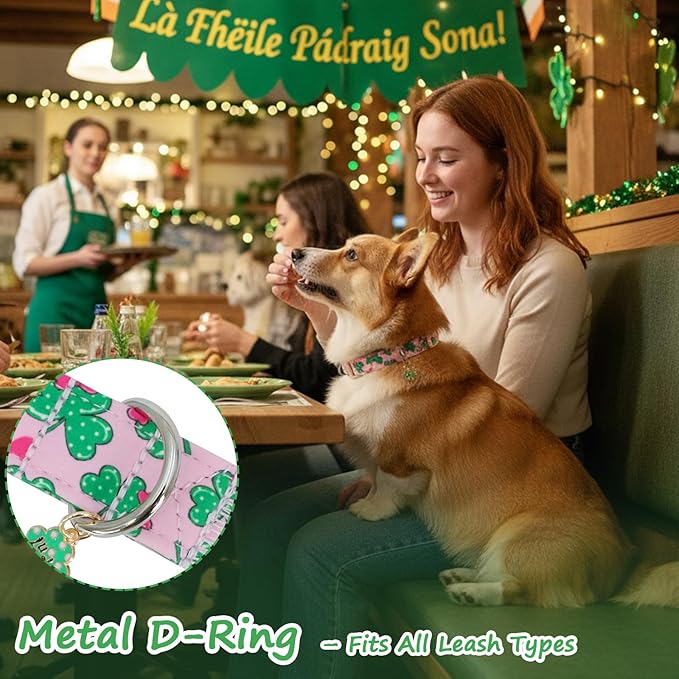St. Patrick's Day Dog Collar,Pink Bow with Lucky Shamrock Puppy Collar,Adjustable Spring Cotton Collars Gifts for Small Medium Large Dogs,Dog Accessories XS
