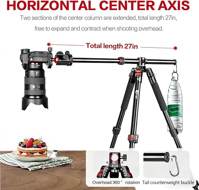 FreeSea 72 inch Camera Tripod, Transverse Center Column Aluminium DSLR Tripod