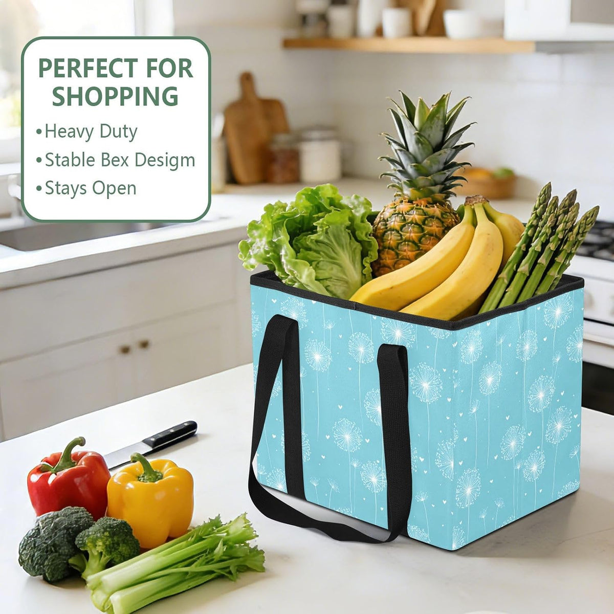 Trunk Organizer Collapsible Car Organizer with Handle Car Storage Box Bin for Groceries SUV Utility Tote Bag Portable Vehicle Container Bright Blue Dandelion Heart