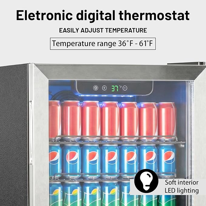 DOGHLY 3.1 Cu.ft Mini Fridge Glass Door, 126 Cans Beverage Refrigerator | Drink Fridge for Soda Beer Wine, Digital Temperature Control, Removable Shelf, Quiet Beverage Cooler for Office, Dorm, Bar