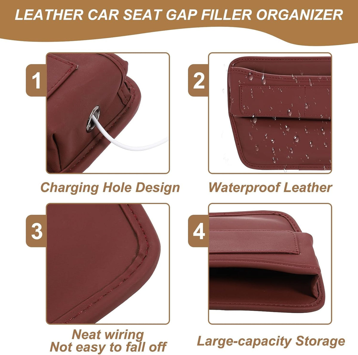 HARFINGTON Car Seat Gap Filler Organizer 11.3 x 8 x 2.2 Inch Leather Universal Car Organizer Storage Box Between Seat and Console for Phone Sunglasses Keys, Beige