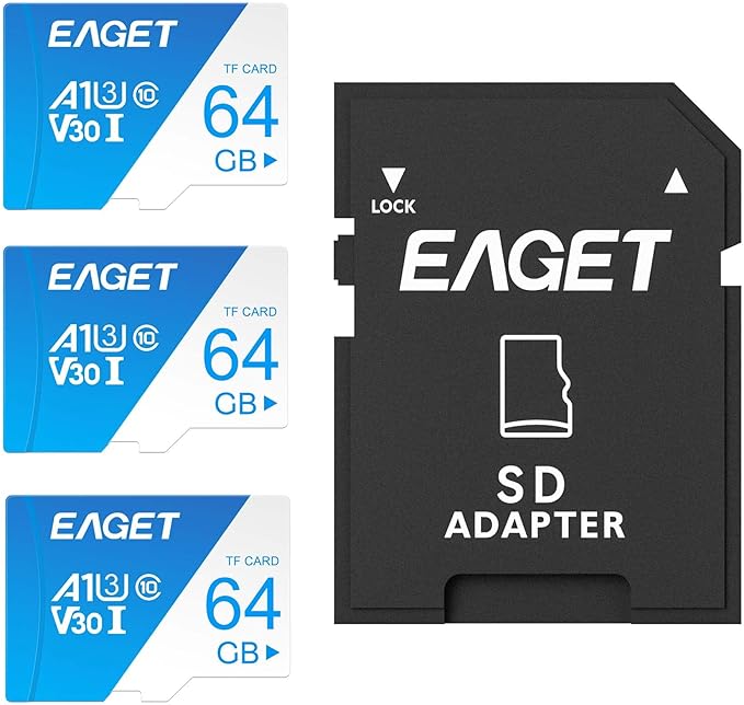 EAGET 3-Pack 64GB TF Memory Card Up to 100MB/s Read 60MB/s Write