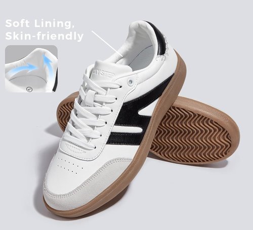 Lucky Step Women's Retro Gum Sole Sneakers - Genuine Leather Casual Tennis Shoes | Anti-Slip Walking Footwear