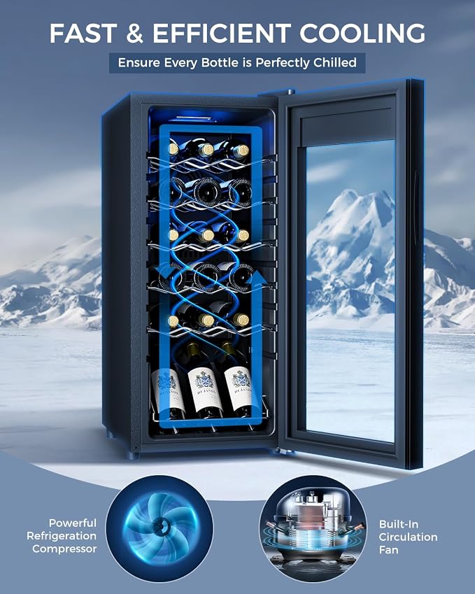 Feelfunn 18 Bottle Wine Cooler Refrigerator - Small Wine Fridge with Glass Door & Digital Temperature Control, Freestanding Wine Refrigerator for Red, White, Champagne or Sparkling Wine, Black