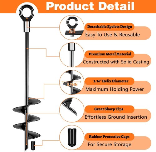 Fabulas Ground Anchors - Heavy-Duty 16-Inch Trampoline Stakes for High Winds | 4-Pack Tie Down Kit