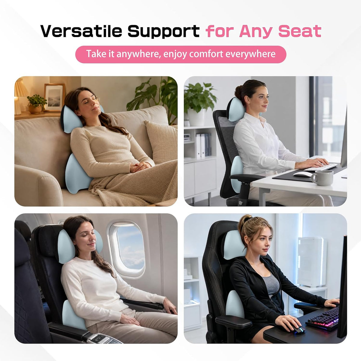 2PCS Car Neck Pillow and Lumbar Support Pillow Set, Ergonomic Memory Foam Back & Neck Support Pillows for Car Seat, Office Chair, Driver Head & Back Cushion and Pain Relief (Blue)