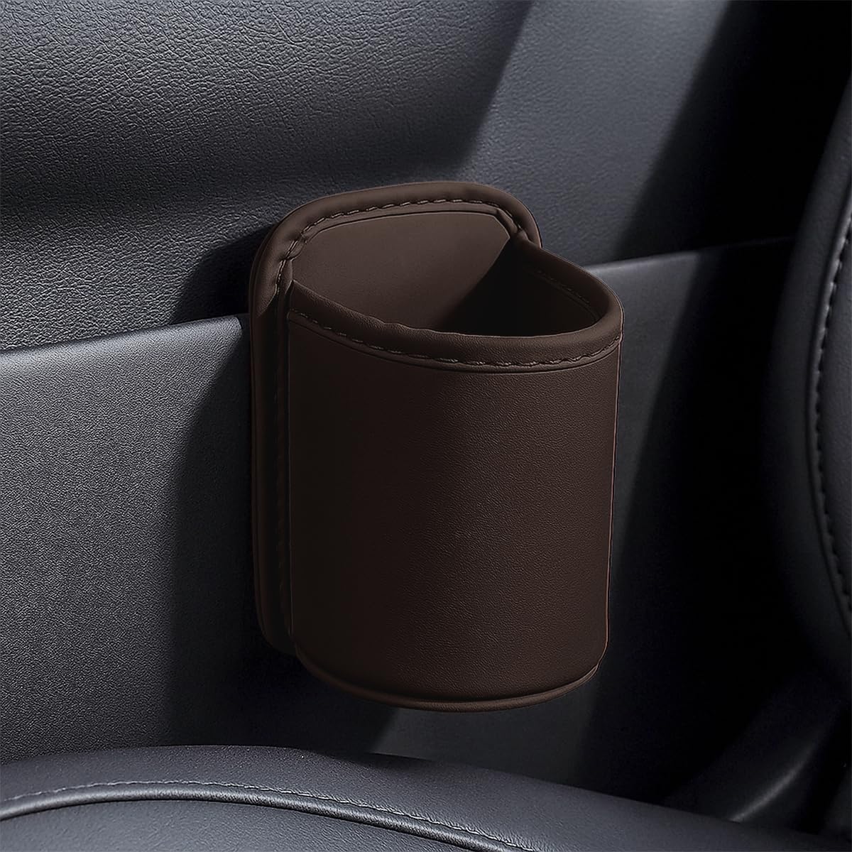 YoRise Leather Car Cup Holder, Scratch-Resistant Clip-On Auto Door Beverage Holders, Universal Hanging Vehicle Back Seat Drink Pocket Organizer for Soda Cans, Water Bottles, Coffee (Black)