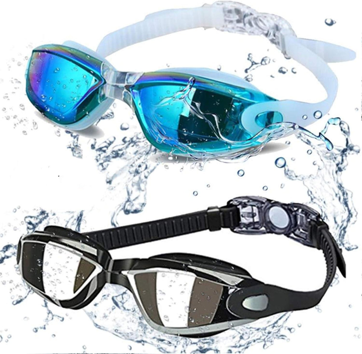 Skiennix Swim Goggles - Professional Anti-Fog, UV Protection, Wide View | Pack of 2 for All Ages