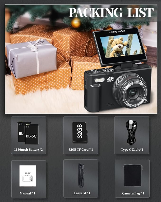 4K Digital Camera for Beginners & Teens, Autofocus Vlogging Camera