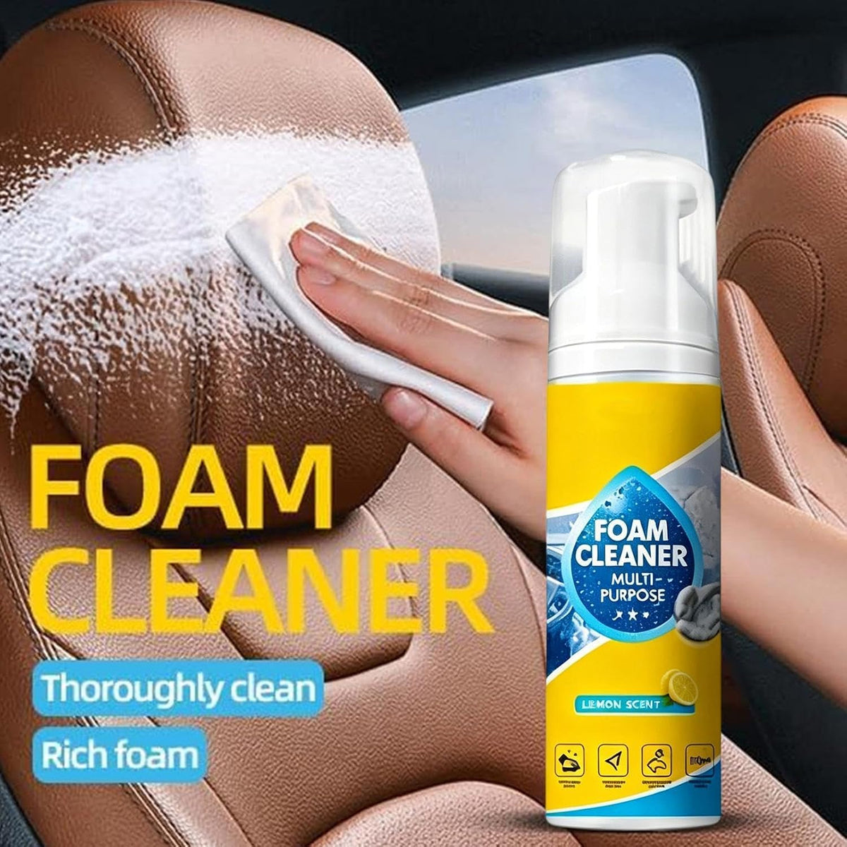 All Purpose Foam Degreaser - Deep Action Cleaning Solution, 60ml Purifier with Fast Acting, Vehicle Care Spray, Stain Lifter, Compact Agent for Removing Dirt from Fabric Hard Surfaces