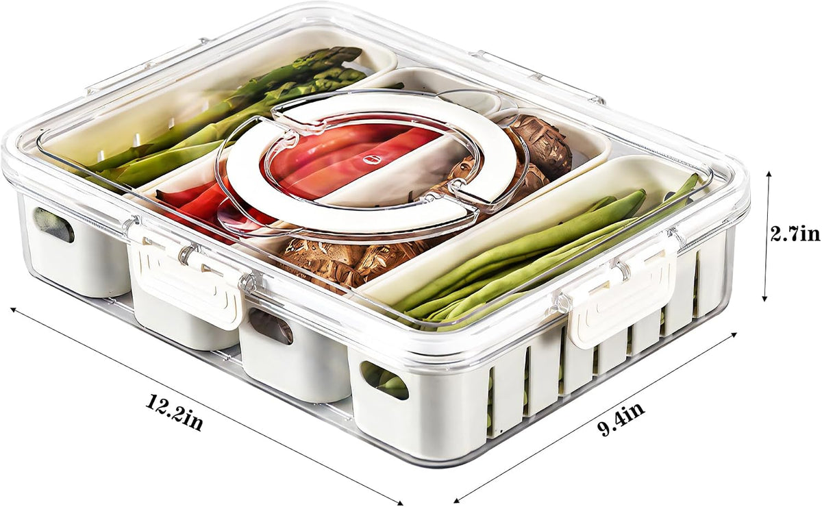 Divided Snackle Box with Lids Stackable Food Serving Tray for Fruit&Veggie Plastic Fridge Storage Container for Pantry Freezer Clear Snack Box for Meal Prep Candy Nuts Spice