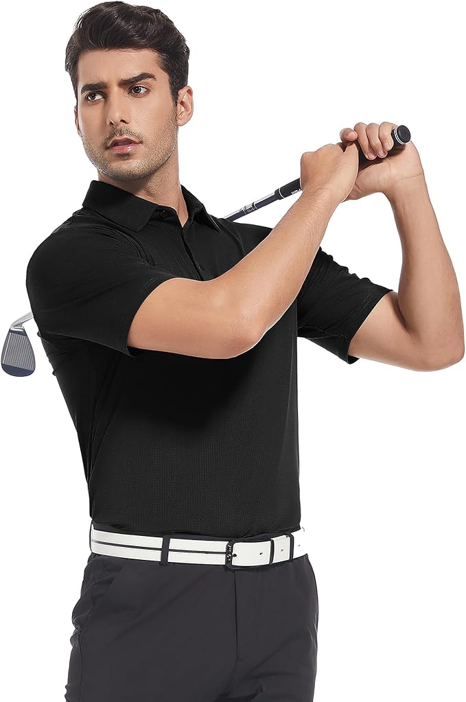 Alex Vando Mens Golf Shirt Moisture Wicking Quick-Dry Short Sleeve Casual Polo Shirts for Men