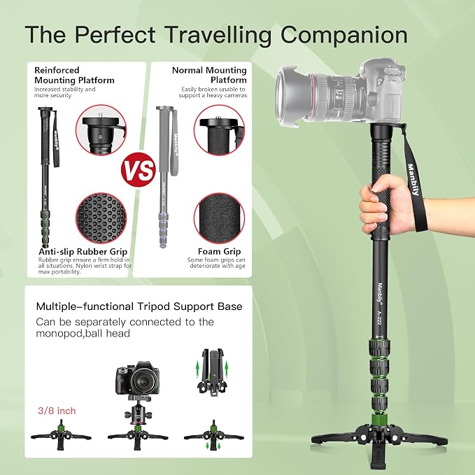 Manbily Camera Monopod with Feet, Aluminum Portable Travel Monopod with