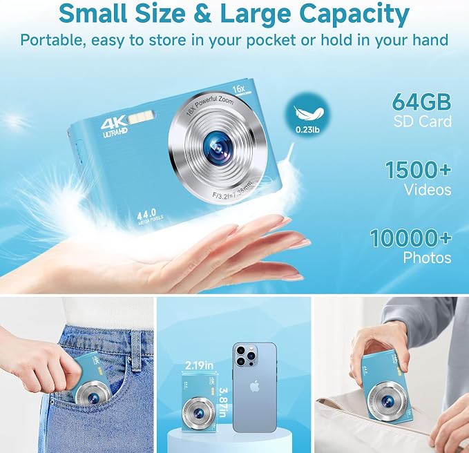 SMARTKLIK Digital Camera for Teens, FHD 4K 44MP