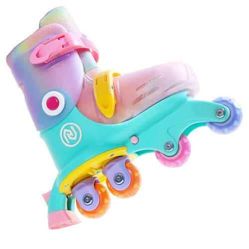 JajaHoho Roller Skates for Kids, Adjustable Convertible 2-in-1 Skates, Age 3-7,Junior Size 7-12, Light up Wheels Tri-Wheels to Inline Skates, for Boys Girls Toddler (Macaron, XS, US 7J-11J)