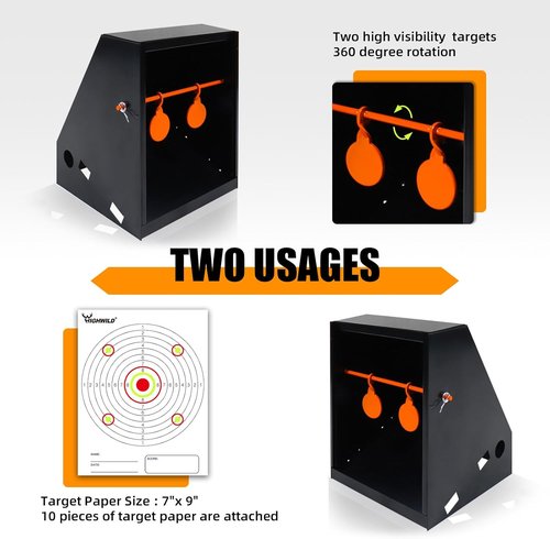 Highwild BB Trap Target - Airgun Compatible with 10 Paper Targets & 2 Spinner Targets | 7" X 9" Size