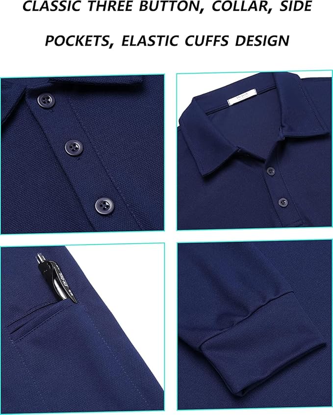 Deyeek Men's Polo Shirts Long Sleeve Golf Polo Shirts for Men Quick Dry UPF 50+ Sun Protection Polos Casual Collared Shirts