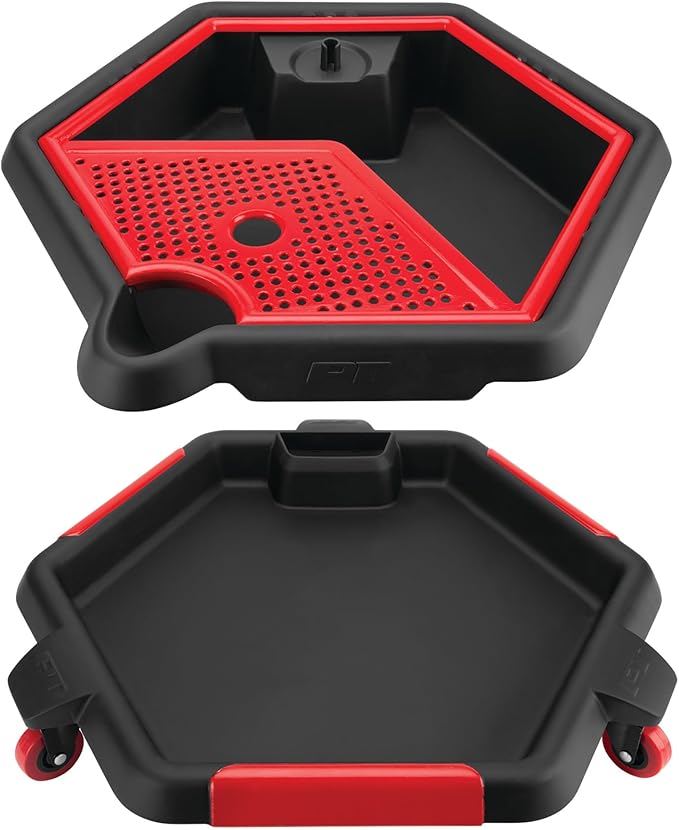 Performance Tool W4074 2 in 1 Drain Pan and Tool Caddy - Conveniently Collects Oil and Organizes Tools for Automotive Repairs