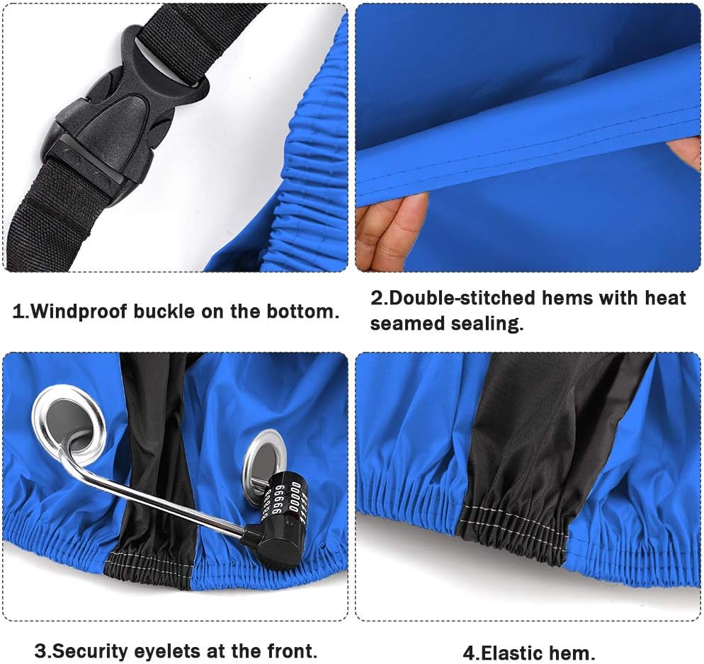 Roctee Bicycle Cover - Waterproof Anti-UV Protection for XL Bikes | Portable Storage Bag, 78.7''L x 27.6''W x 43.3''H, Black & Blue