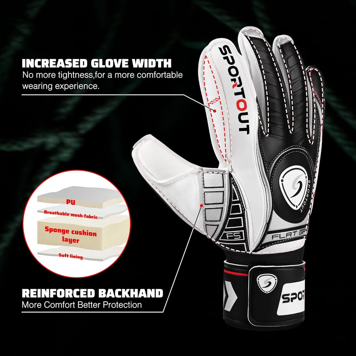 Sportout Goalkeeper Gloves - Breathable Soccer Goalie Gloves with Fingersave | 4mm Latex for All Ages