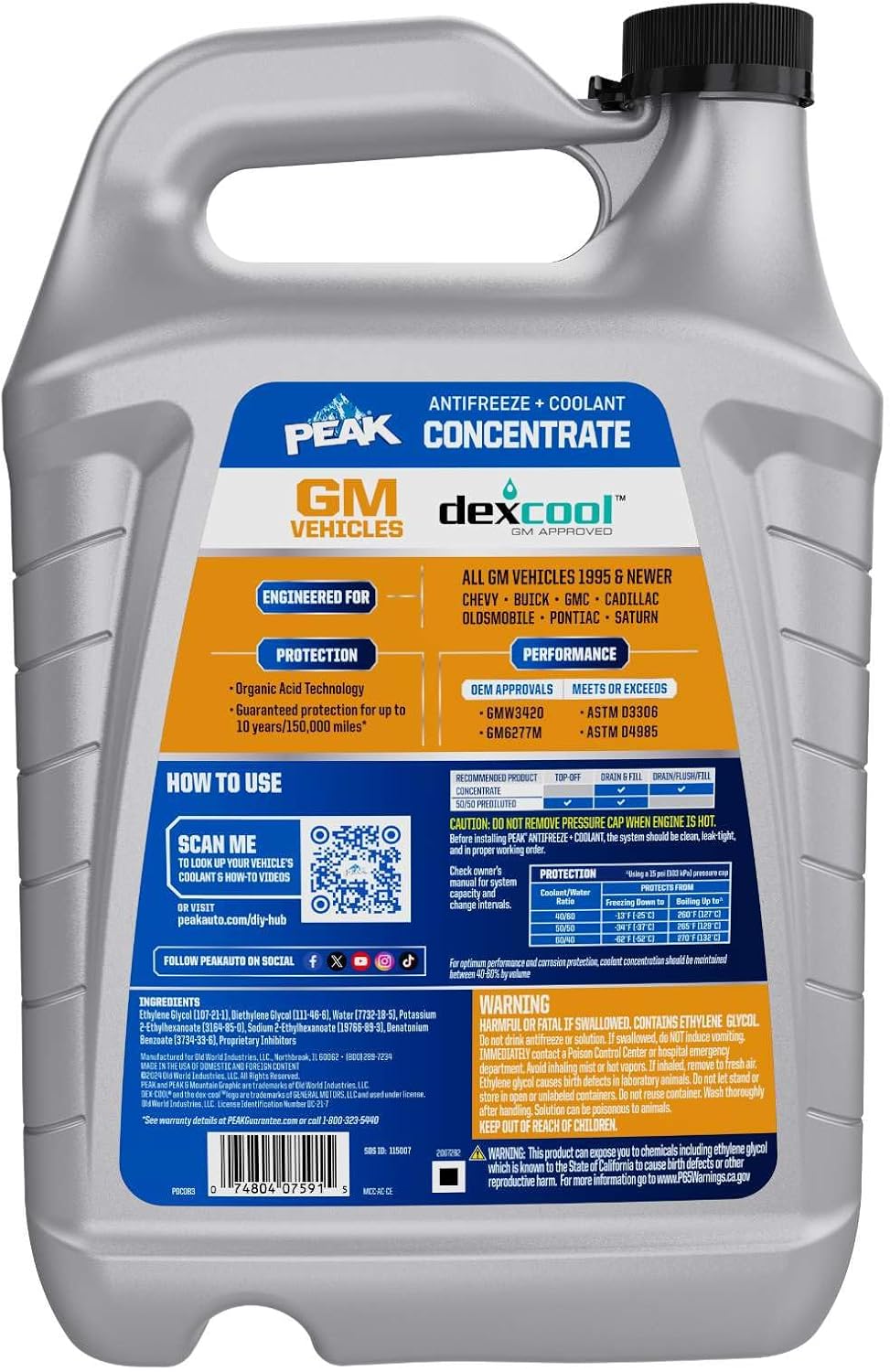 PEAK DEX-Cool® Antifreeze + Coolant, Premium Engine Coolant with Antifreeze, Car Antifreeze Coolant Mixture for GM Vehicles, 1 Gallon