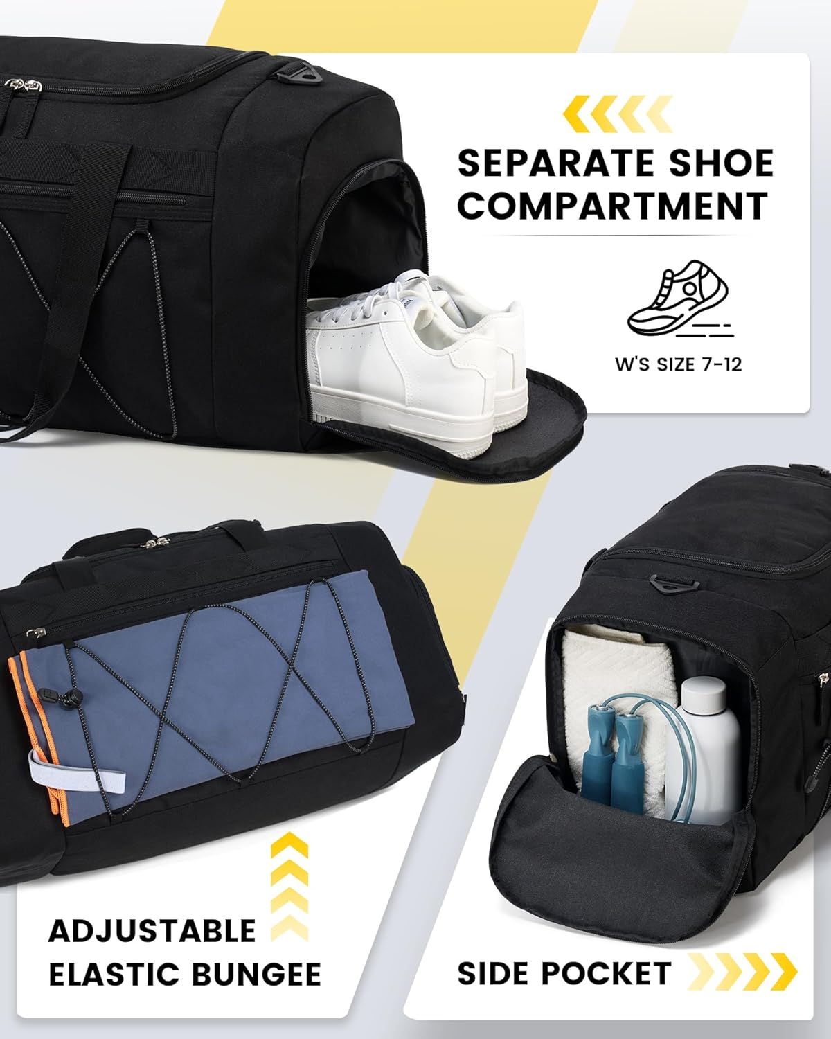 Vorspack Gym Bag - 21-Inch Water-Resistant Duffle with Shoe Compartment | Black Travel & Sports Bag