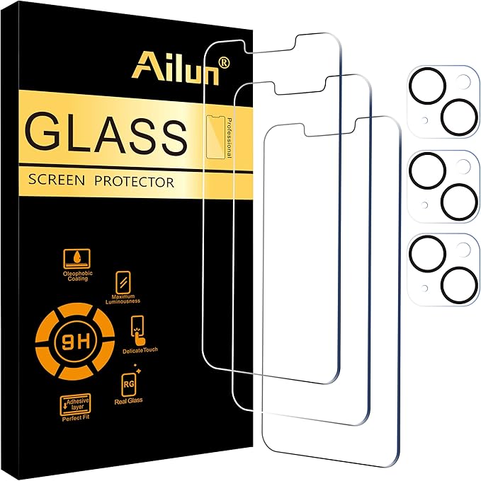 Ailun 3 Pack Screen Protector for iPhone 14 + 3 Pack Camera Lens Protector