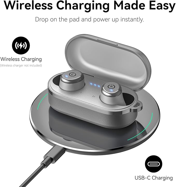 TOZO T10 Wireless Earbuds Powerful Bass Stereo Wireless Charging, APP, IPX8 | Waterproof, 55H Playtime, Ergonomic Design In Ear buds, App Customize EQ, Bluetooth 5.3 Headphones for Work, Travel, Gray