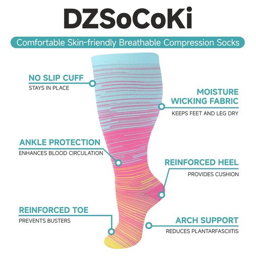 DZSoCoki Wide Calf Compression Socks for Women Men,Large Plus Size Compression Socks Support for Nurse Pregnant