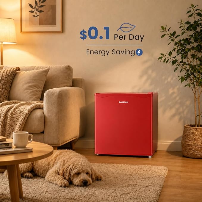 1.7 Cu.Ft Mini Fridge with Freezer for Dorm Office, Red | Compact Refrigerator Office, Energy Saving Small Fridge Reversible Single Door, Low Noise for Bedroom Small Apartment