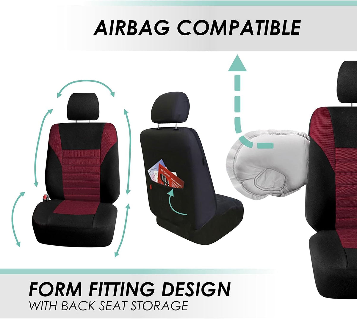 FH Group Car Seat Covers Full Set 3D Air Mesh - Universal Fit, Automotive Seat Covers,Low Back SeatCover,Airbag Compatible,Split Bench Rear Seat,Washable Car Seat Cover for SUV, Sedan Burgundy