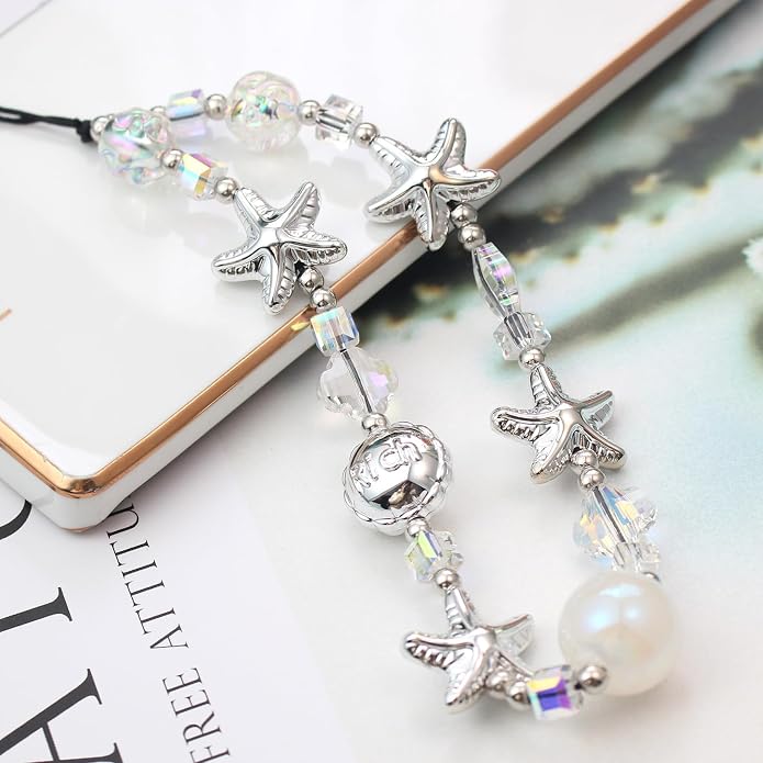 CMVFYL Beaded Camera Wrist Strap, Cute Phone Charms Strap, Pearl Bracelet Wrist
