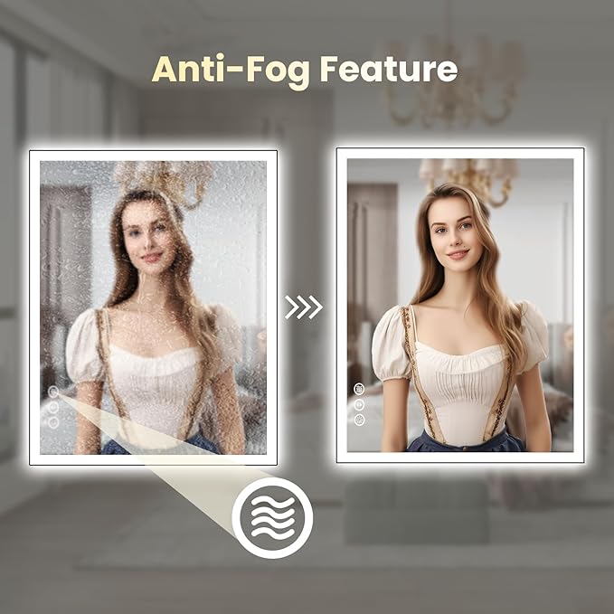 WTTY 30"X36" LED Bathroom Mirror with Black Frame, Bathroom Vanity Mirror with Lights for Wall, Front Light and Backlit, Anti-Fog, Dimmable, 3 Colors, Shatterproof, Memory, Horizontal/Vertical