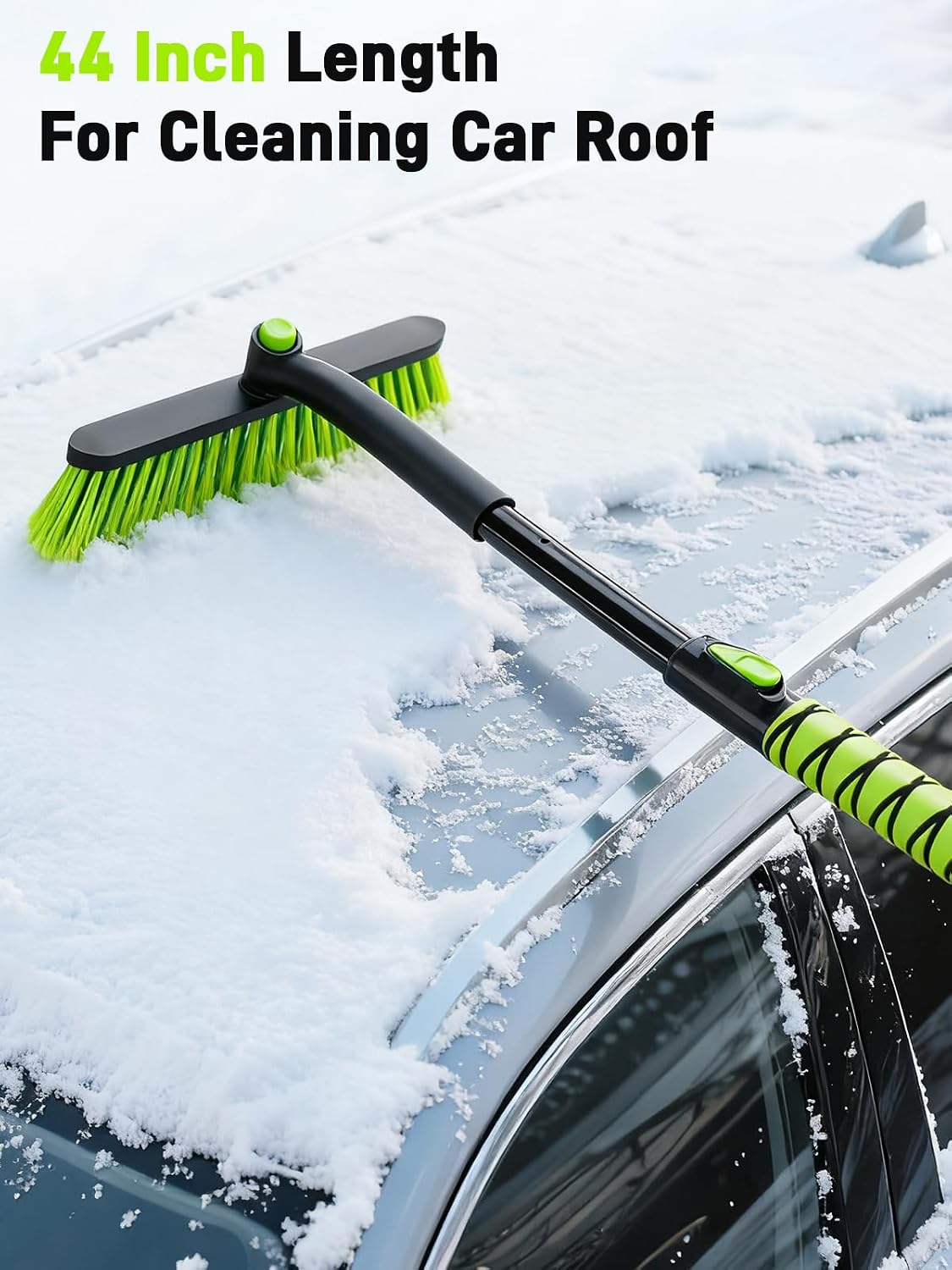 44" Snow Brush and Ice Scraper for Car Windshield, Extendable Snow Brush 360° Rotating Snow Removal Tool with Comfortable Foam Grip for Truck Vehicle Automobile Car (Green)