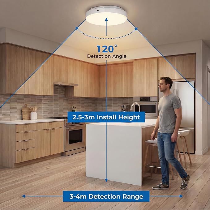 10,000mAh Rechargeable Radar Motion Sensor Ceiling Light with Remote, 7.68" Wireless LED Light No Wiring, 3 Color Temperatures, Dimmable Always-on Mode, Battery Powered for Shower Closet Shed Garage