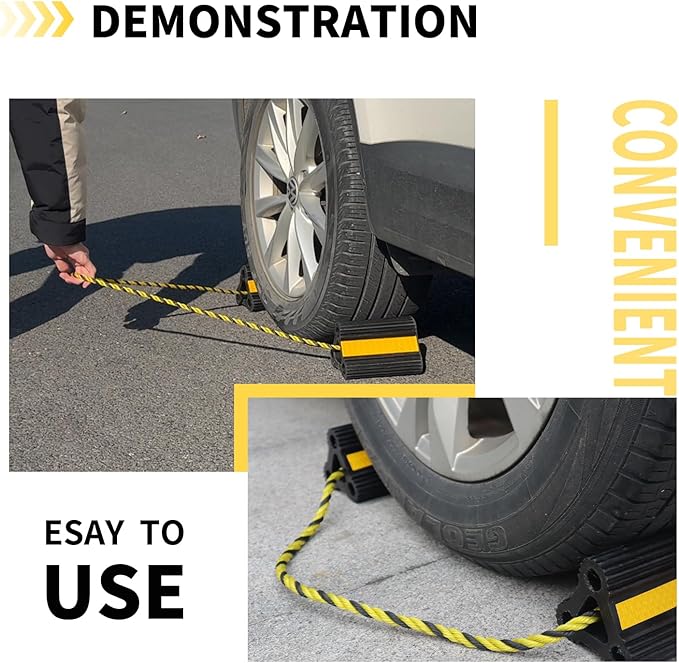 Rv Wheel Chocks for Trailers Camper Trucks and Small Aircraft Wheel Chock 1Pair2Pack Wheel Chocks Block with 3 Reflective Strips Versatile Heavy Duty Solid Rubber Wheel Immobilizers & Chocks