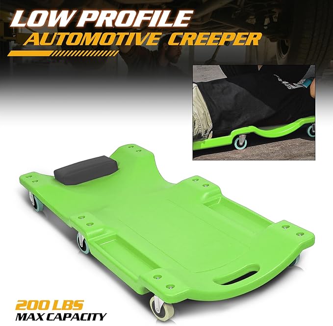 Magshion Automotive Creeper Under Car Roller, 40 Inch Low Profile Creepers with Padded Headrest and Tool Tray, 330 lbs Capacity Portable Floor Creeper for Home Garage Automotive Shop (Green)