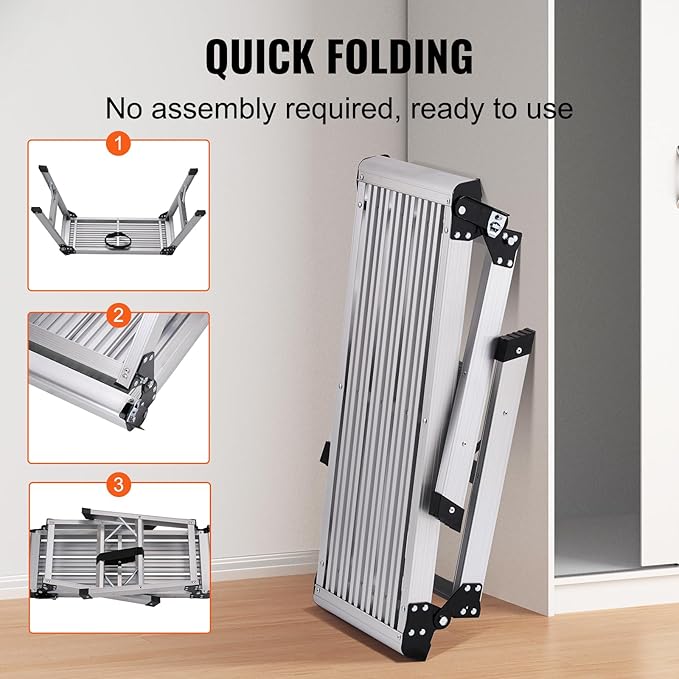 VEVOR Folding Work Platform, 30"×12"×20" Aluminum Drywall Stool Ladder, 330 lbs Load Capacity Heavy Duty Work Bench w/Non-Slip Feet, Ideal for Washing Vehicles, Cleaning, Painting, Decorating
