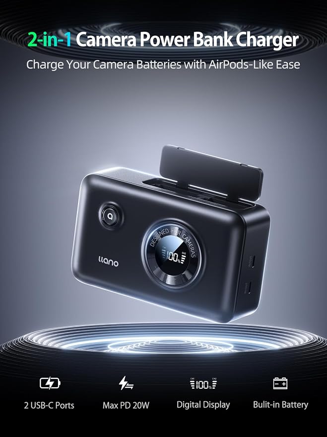 llano 2-in-1 NP-FZ100 Fast Camera Dual Battery Charger