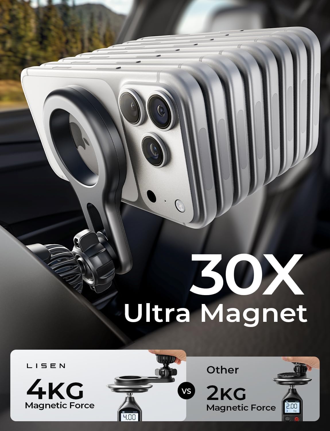 LISEN for MagSafe Car Mount, Magnetic Phone Holder for Car Vent Phone Mount, Magnetic Car Phone Mount for Car Mount for iPhone 18 Pro Max Car Mount Holder, Air Vent Car Phone Holder Mount Man Gifts