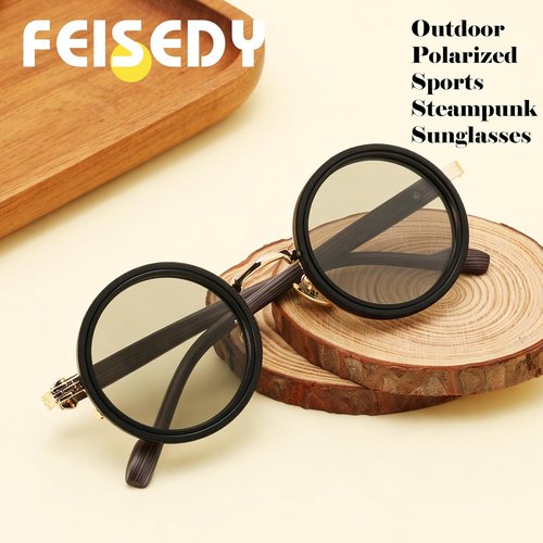 FEISEDY Polarized Sunglasses - Adjustable Manual Dimming | Wood-Grain Temples, UV400 Protection
