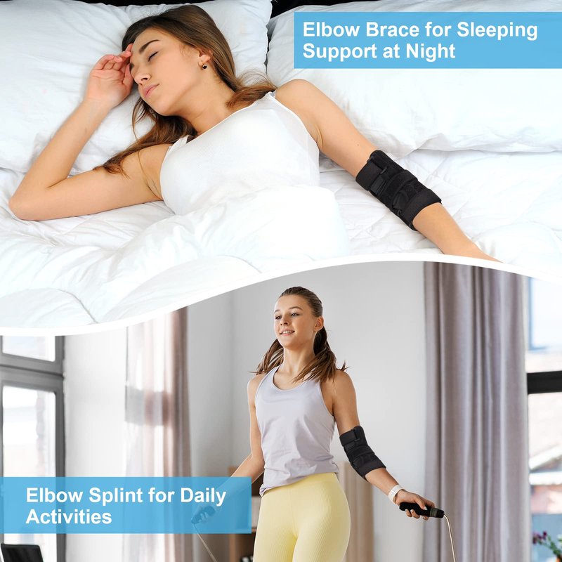 PEIZSON Elbow Splint Tendonitis Elbow Brace, Cubital Tunnel Syndrome Brace with 4 Removable Metal Spring Splints for Sleeping, Elbow Immobilizer for Ulnar Nerve Entrapment， Golfers Elbow (S/M)