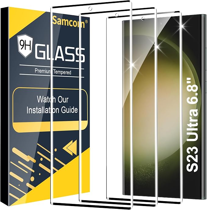 3 Pack Galaxy S23 Ultra Screen Protector, HD Clear Tempered Glass, Fingerprint