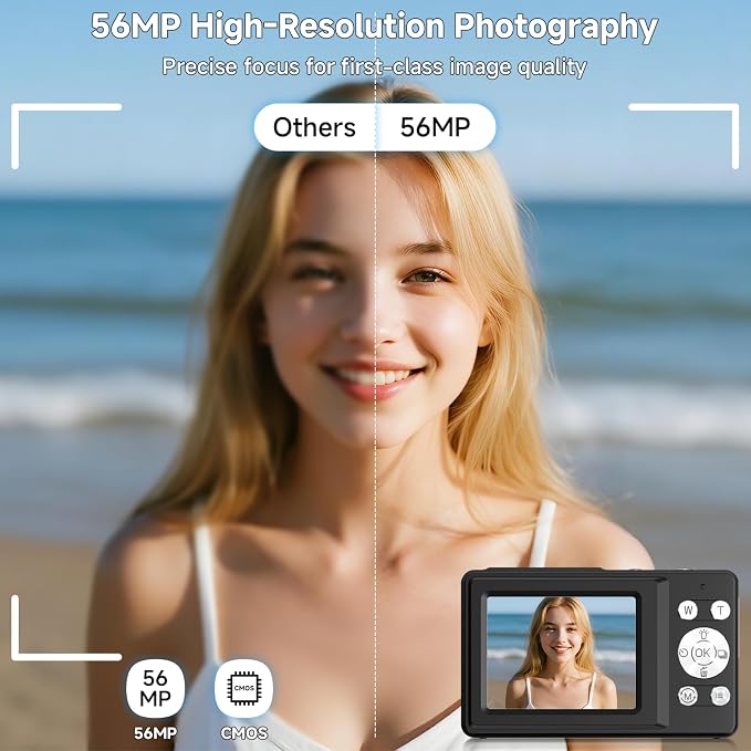 Digital Camera, 56MP 2.7K Dual-Screen Selfie Camera