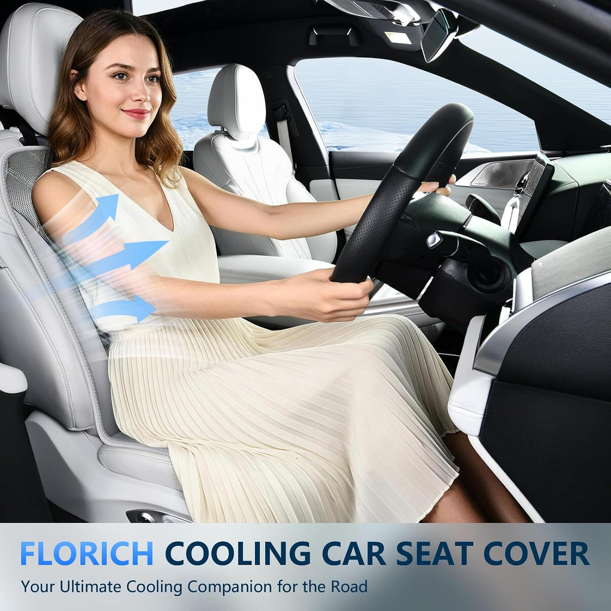 FLORICH Cooling Car Seat Cushion Ventilated Car Seat Cover with 3-Speed Adjustable Universal Fit for 12V/24V Car SUV Truck Van for Summer, Gray