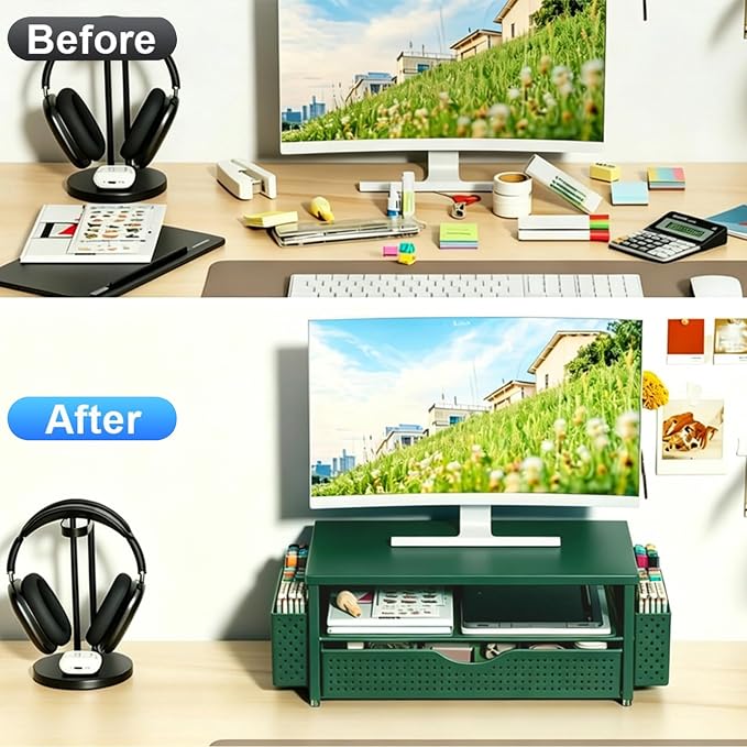 Spacrea Desk Organizer and Accessories, Computer Monitor Stand Riser