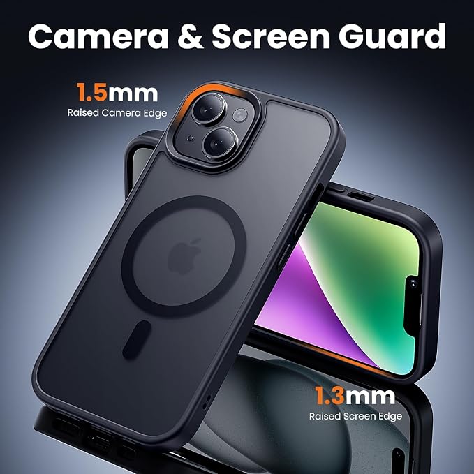 toushion 3 in 1 for iPhone Case Clear, Shockproof for iPhone 14, Matte Black