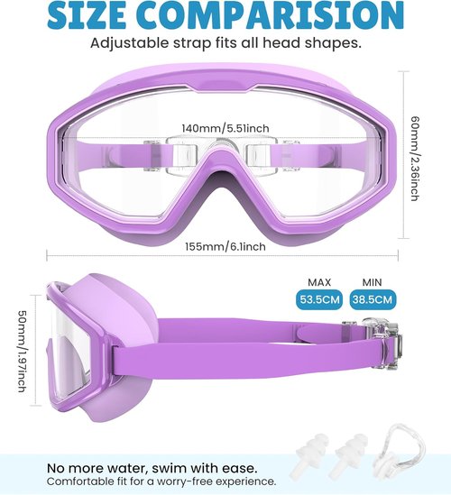 NSSIW Swim Goggles - Anti-Fog, No Leak Design with Nose Clip & Earplugs | 3-Pack for Kids Ages 6-14